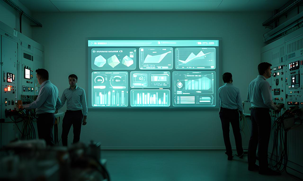 Wall-mounted energy dashboard inside a modern building control room