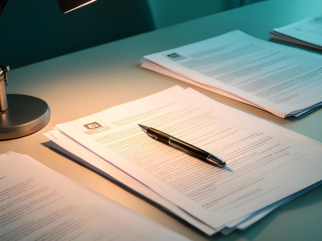 A close review of policy documents, a pen, and a desk lamp on a neat meeting table