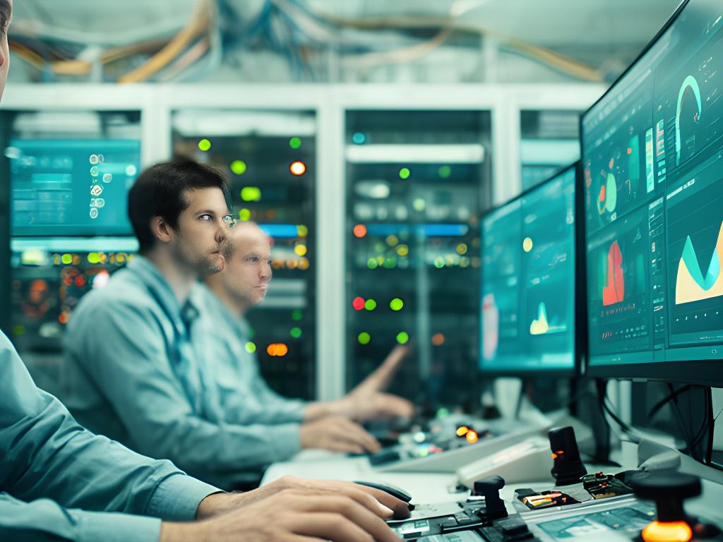 Engineers reviewing live system dashboards in a bright control room